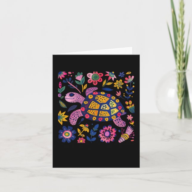 Colourful Illustration Of A Turtle Surrounded  Card (Front)