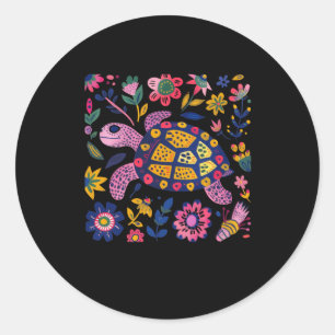 Colourful Illustration Of A Turtle Surrounded  Classic Round Sticker