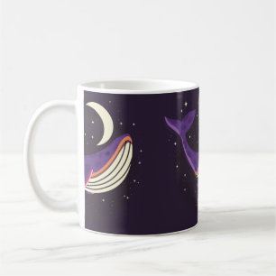 Colourful illustration portrait of cute whale in s coffee mug