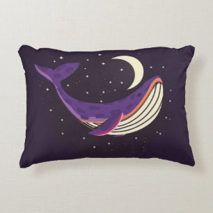 Colourful illustration portrait of cute whale in s decorative cushion
