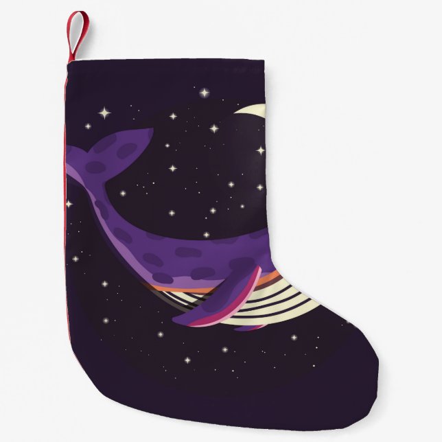 Colourful illustration portrait of cute whale in s small christmas stocking (Front)