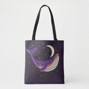 Colourful illustration portrait of cute whale in s tote bag