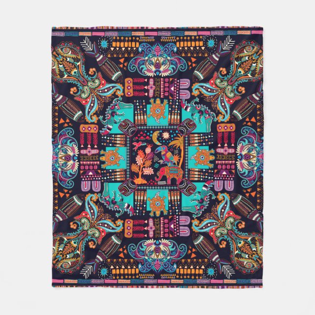 Colourful illustration with decorative animals and fleece blanket (Front)