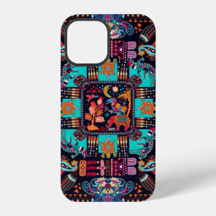 Colourful illustration with decorative animals and iPhone 12 case