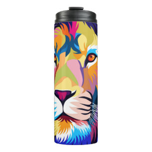 colourful illustrations, a lion, simple design - v thermal tumbler