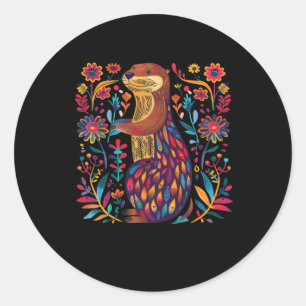 Colourful Illustrative Artwork Of An Otter Surroun Classic Round Sticker