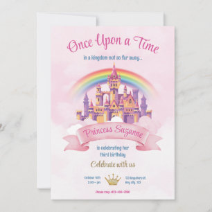 Colourful Illustrative Princess Birthday Party Invitation
