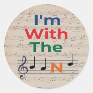 Colourful I'm With The Band Music Notes Music humo Classic Round Sticker
