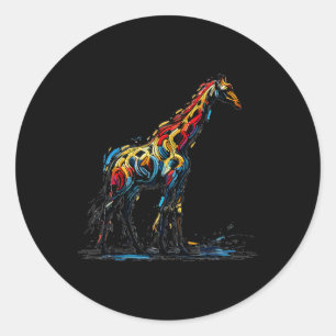 Colourful Impressionism Style Animal Lover Giraffe Classic Round Sticker