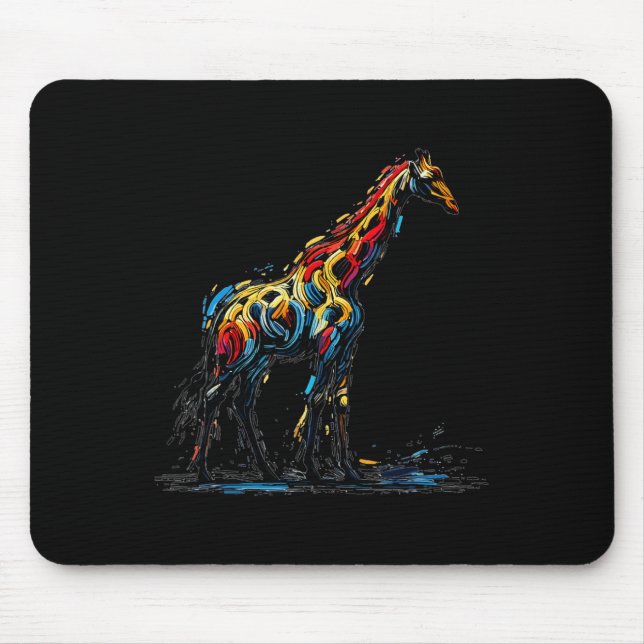 Colourful Impressionism Style Animal Lover Giraffe Mouse Pad (Front)