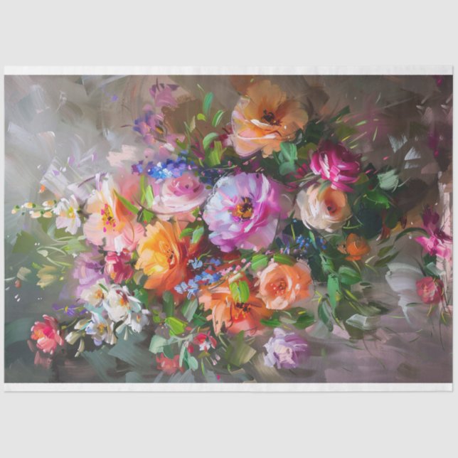 Colourful Impressionist Floral Painting Decoupage Tissue Paper (Front)