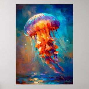 Colourful Impressionist Jellyfish Ocean Painting Poster