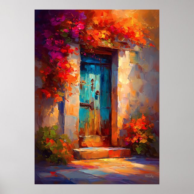 Colourful Impressionist Mediterranean Door Paintin Poster (Front)