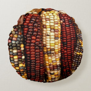 Colourful Indian Corn Kernels Photo Round Cushion