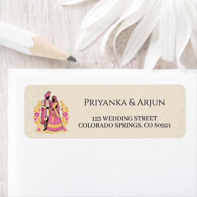 Colourful Indian Couple Return Address Label (Insitu)