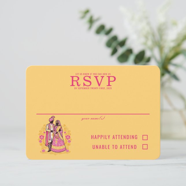 Colourful Indian Couple RSVP Card (Standing Front)
