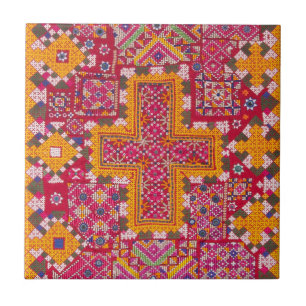 Colourful Indian Embroidery Print Ceramic Tile