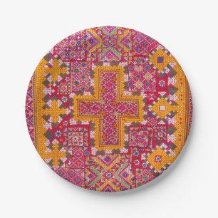 Colourful Indian Embroidery Print Paper Plate