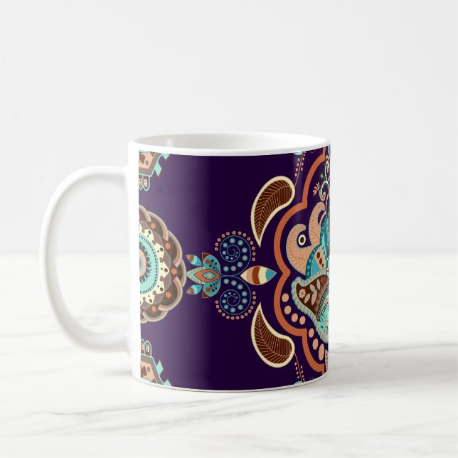 Colourful Indian Ornament, Geometric Border. Coffee Mug (Left)