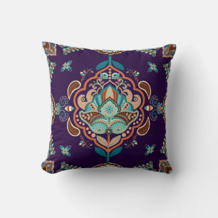 Colourful Indian Ornament, Geometric Border. Cushion