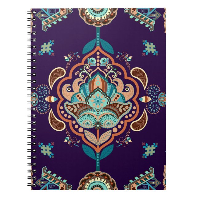 Colourful Indian Ornament, Geometric Border. Notebook (Front)