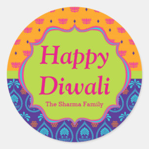 Colourful Indian Pattern Diwali Party Favour Classic Round Sticker
