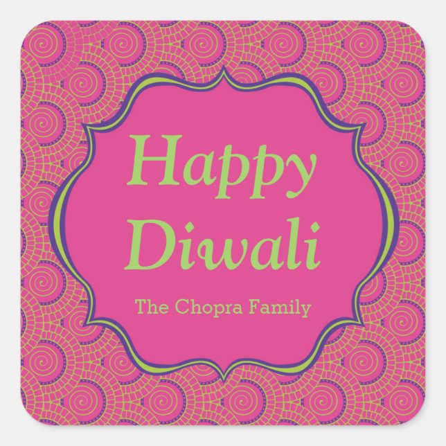 Colourful Indian Pattern Diwali Party Favour Square Sticker (Front)