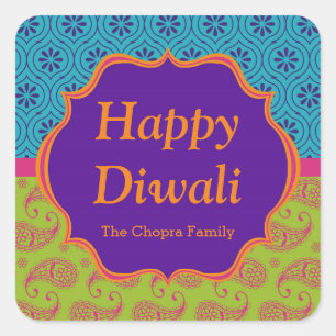 Colourful Indian Pattern Diwali Party Favour Square Sticker