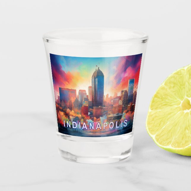 Colourful Indianapolis Skyline Abstract Art Shot Glass (Front)