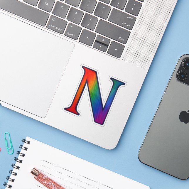 Colourful Initial Alphabet Letter N (Laptop w/ iPhone)