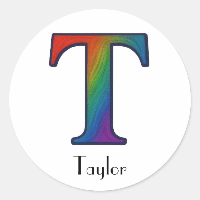 Colourful Initial Letter T Sticker (Front)