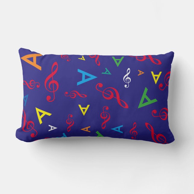 colourful initials & music notes personalised lumbar cushion (Front)