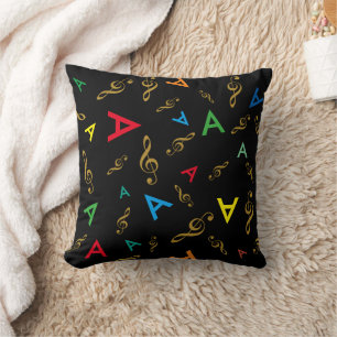 Colourful Initials Personalised golden music notes Cushion