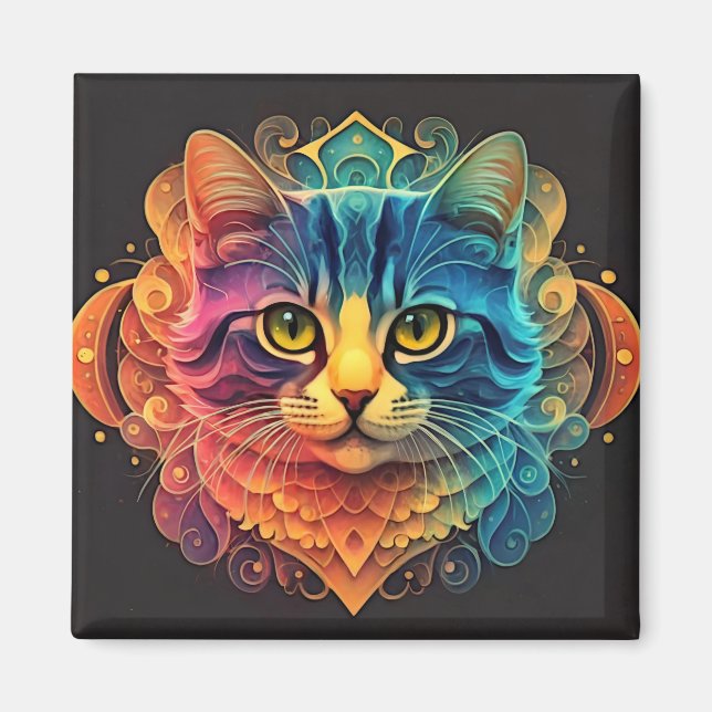 Colourful Ink art Cat Magnet (Front)