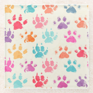 Colourful ink, messy dog paws glass coaster