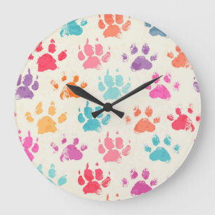 Colourful ink, messy dog paws large clock
