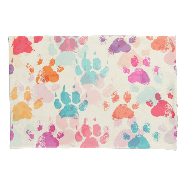 Colourful ink, messy dog paws pillowcase (Front)