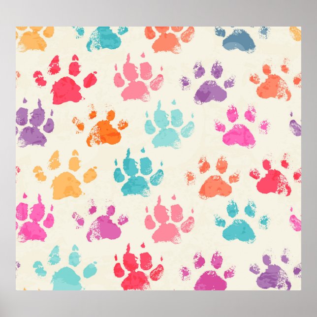 Colourful ink, messy dog paws poster (Front)