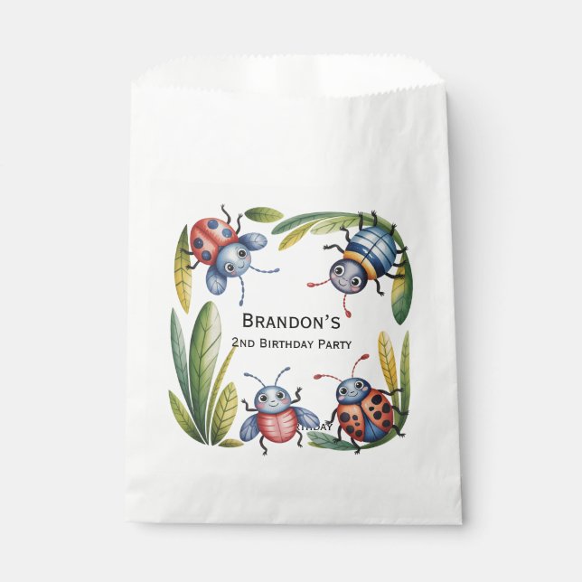 Colourful Insect Bugs 2nd. Birthday Party Favour Bag (Front)