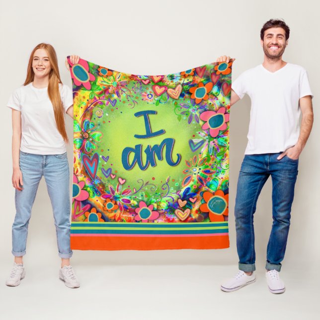 Colourful Inspirational I AM Floral Inspirivity Fleece Blanket (In Situ)
