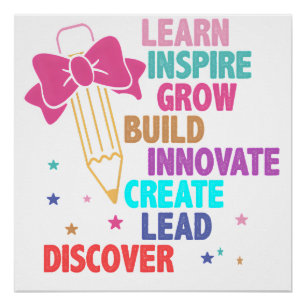 Colourful Inspirational Words Teacher Pencil & Bow Poster