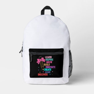Colourful Inspirational Words Teacher Pencil & Bow Printed Backpack