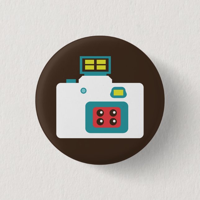 Colourful Instant Camera (White / Blue) Flair 3 Cm Round Badge (Front)