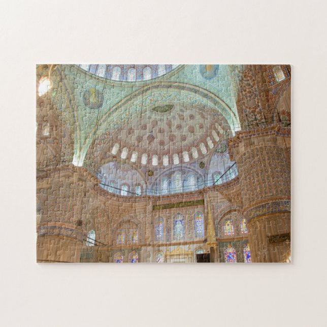 Colourful interior domed ceiling of Blue Mosque Jigsaw Puzzle (Horizontal)
