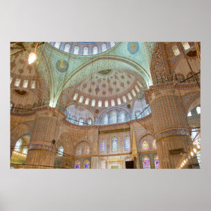 Colourful interior domed ceiling of Blue Mosque Poster