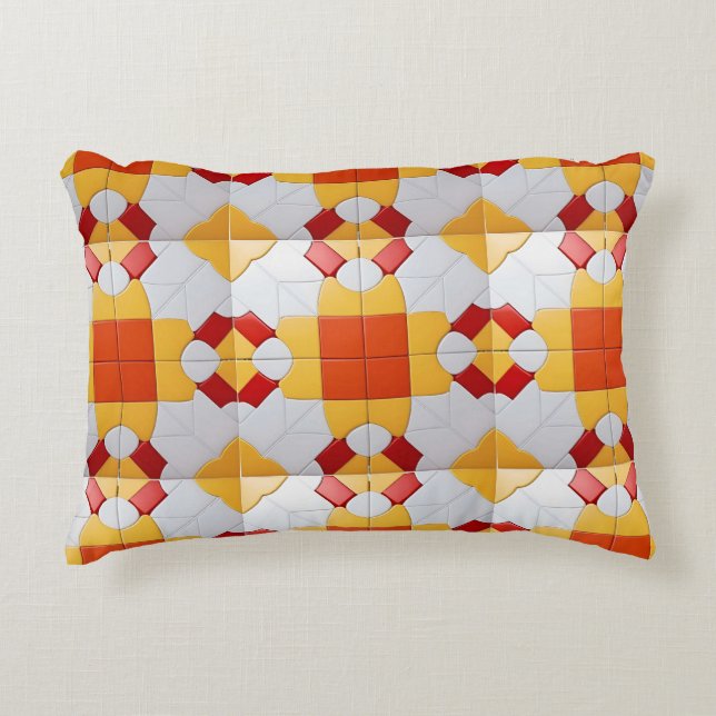 Colourful Interlocking Tiles in Abstract Geometric Decorative Cushion (Front)