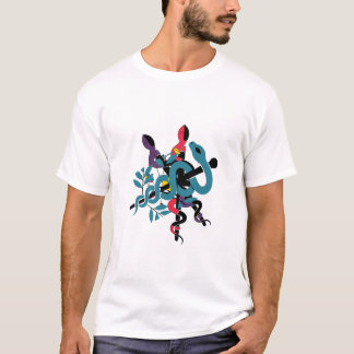 Colourful Intertwined Snakes Artistic Botanical T- T-Shirt