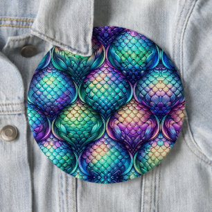 Colourful/iridescent aquatic scales 6 cm round badge