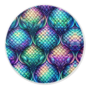 Colourful/iridescent aquatic scales ceramic knob