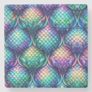 Colourful/iridescent aquatic scales stone coaster